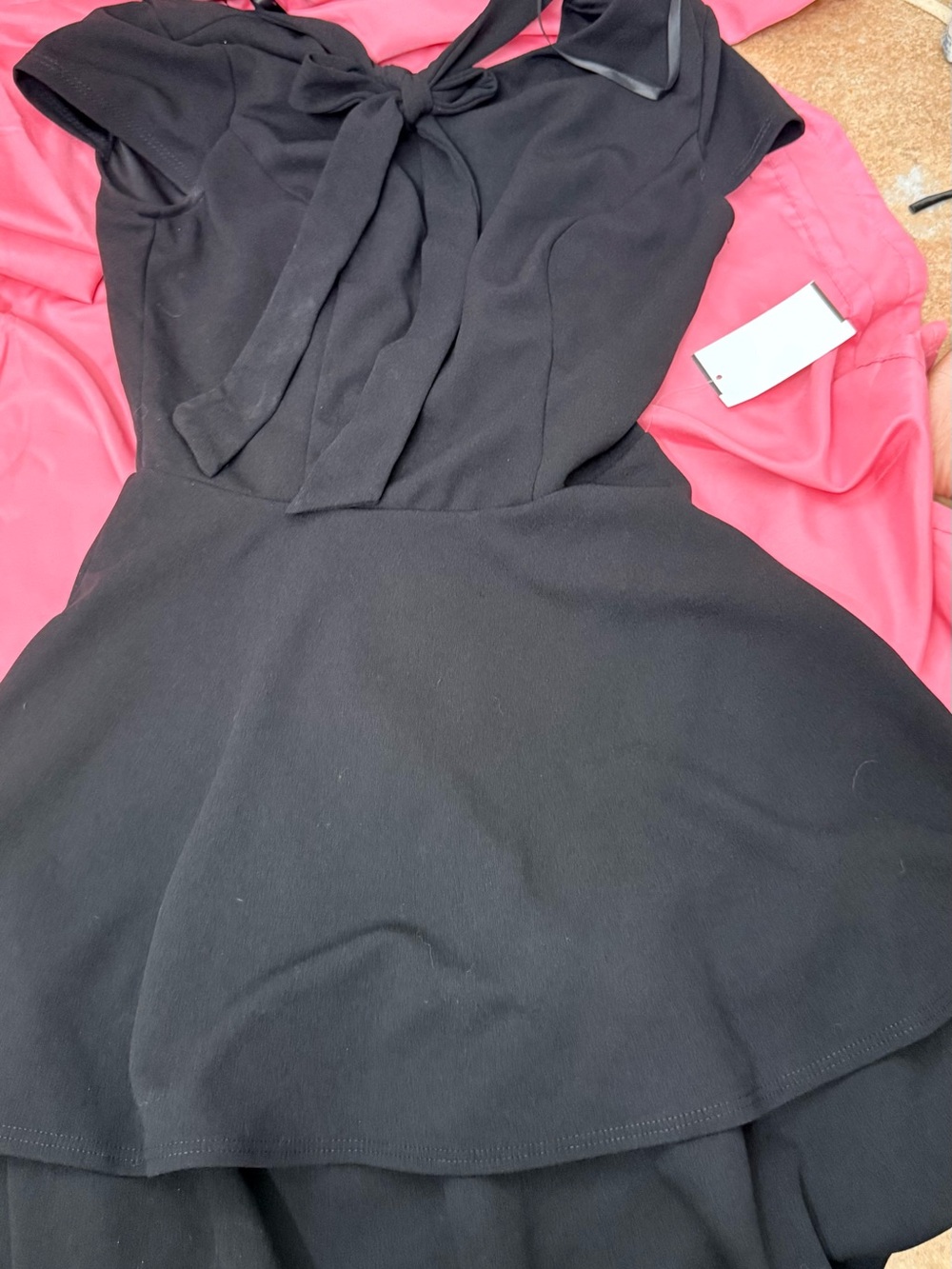 Tie-Neck Black Peplum Midi Dress